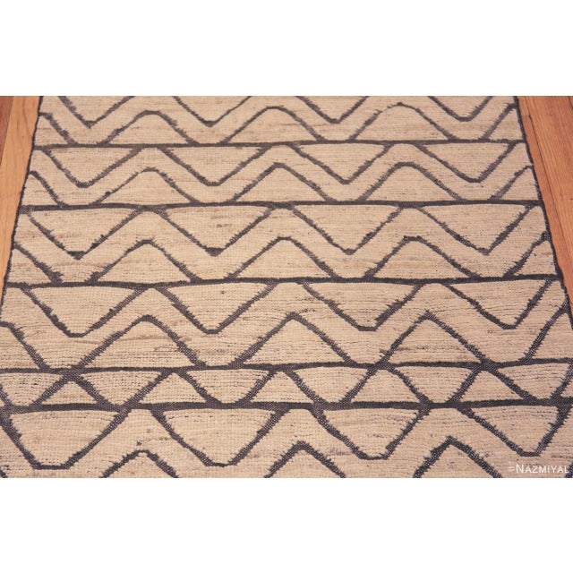 Tribal Nazmiyal Collection Light Ivory Cream and Neutral Tribal Geometric Chevron Pattern Modern Runner Rug For Sale - Image 3 of 5