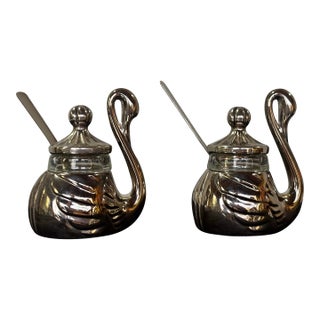 1960s Silver Swan Salt Cellars, - a Pair For Sale