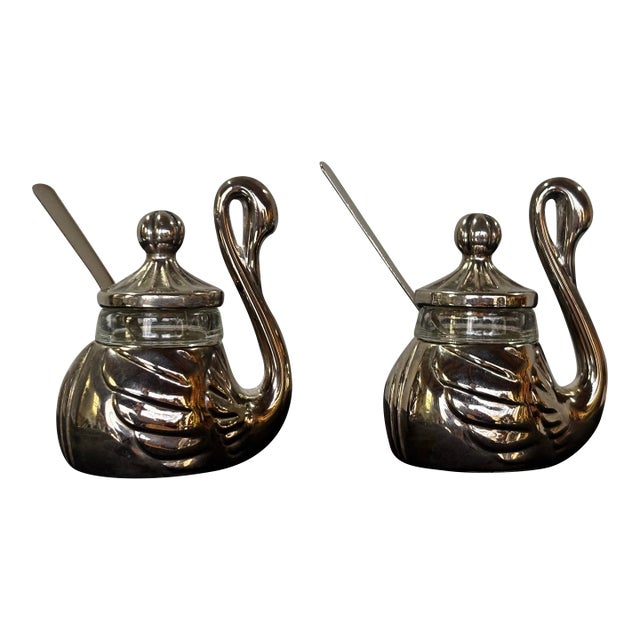 1960s Silver Swan Salt Cellars, - a Pair For Sale