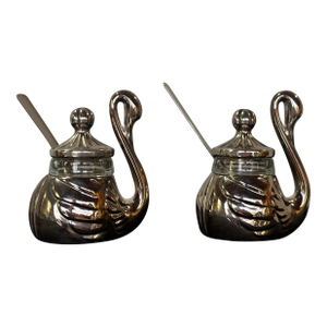 1960s Silver Swan Salt Cellars, - a Pair