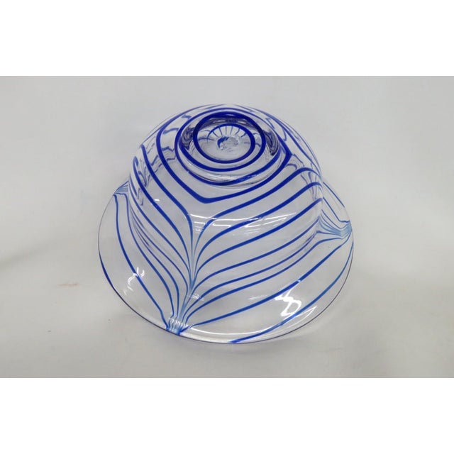 Mid Century Modern Murano Art Glass Serving Bowl With Cobalt Blue Striping 4860b For Sale - Image 10 of 12