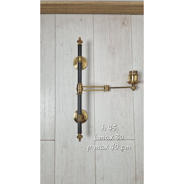 Vintage Wall Lamps in Brass and Black Lacquer from Maison Jansen, 1960s, Set of 2 For Sale - Image 11 of 12