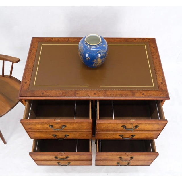 4 Drawers Embossed Leather Top Burl Wood File Cabinet Credenza w/ Key For Sale - Image 6 of 13