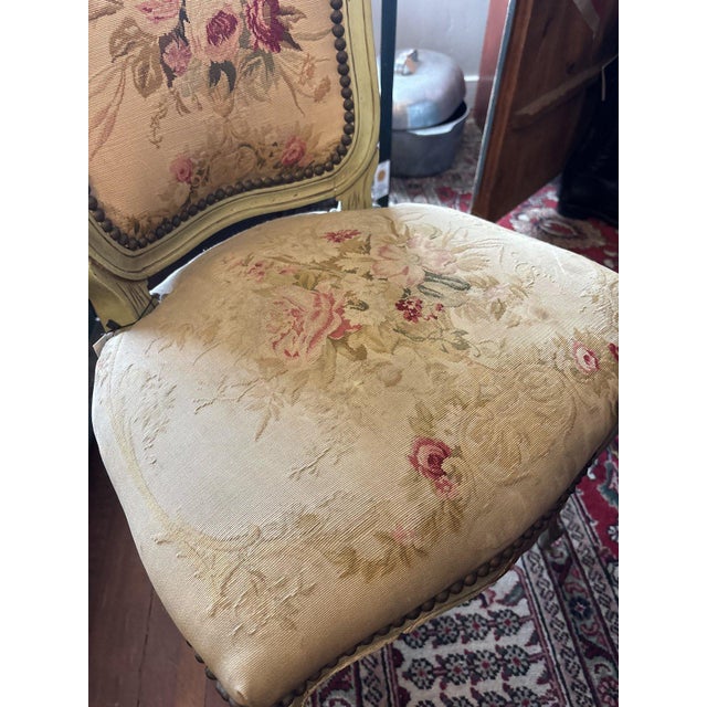 French Louis XV Style Painted Side Chair With Floral Tapestry For Sale - Image 3 of 4