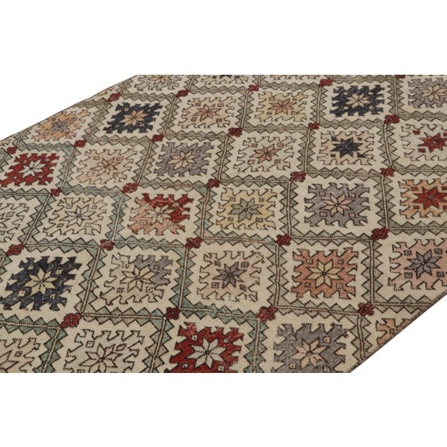 Rug & Kilim 1960s Vintage Zeki Müren Art Deco Rug With Geometric Patterns For Sale - Image 4 of 7