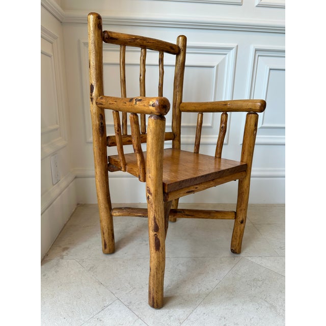Ralph Lauren Vintage Handmade Small Size Rustic Carved Log Wood Chair For Sale - Image 4 of 18