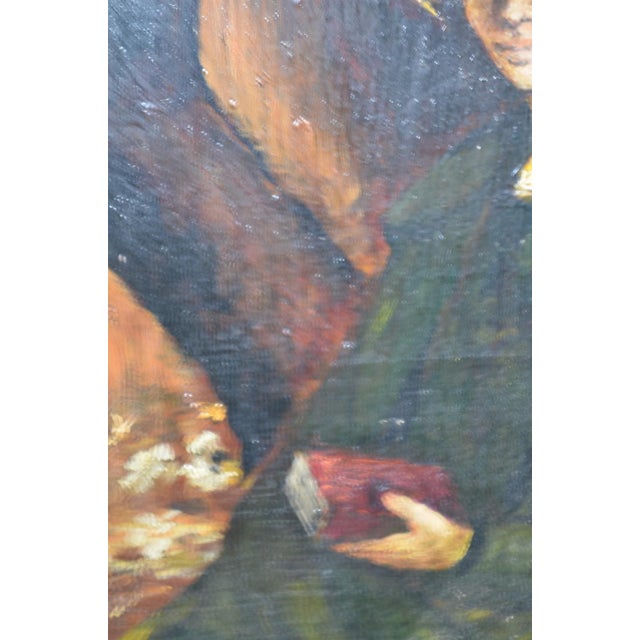 Wood French School, 20th Century “The Reader” Oil on Panel For Sale - Image 7 of 9