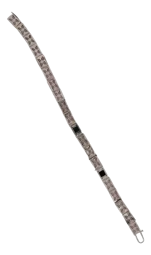 14 Karat White Gold Filigree Link Bracelet With Two Blue Sapphire Accents