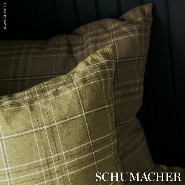 Contemporary Schumacher Nils Plaid Linen Pillow In Lichen For Sale - Image 3 of 3