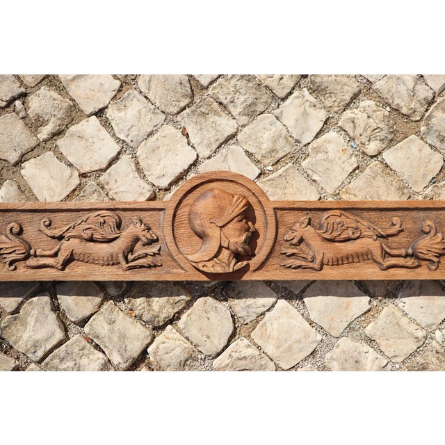 19th Century 19th Century French Renaissance Carved Wooden Overdoor Depicting a Warrior and Mythological Creatures For Sale - Image 5 of 11