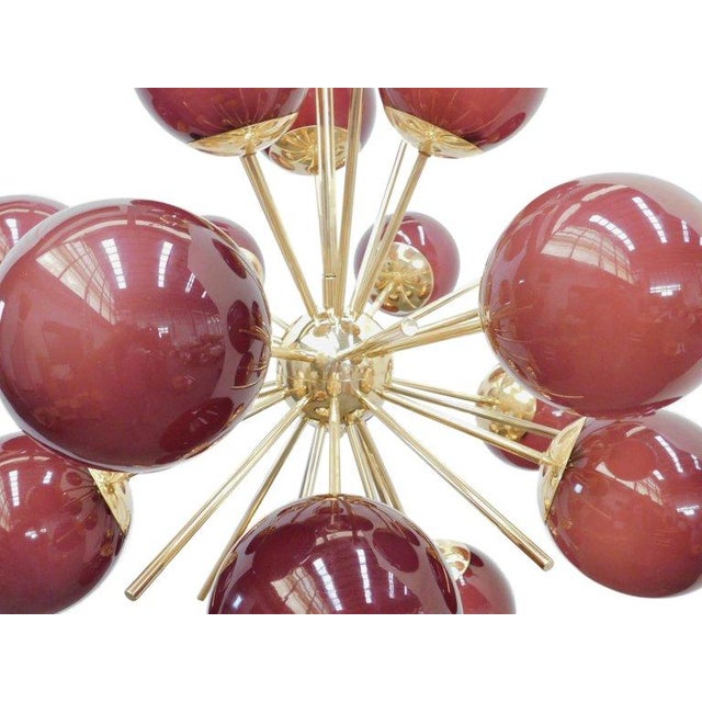 Fabio Ltd 21st Century Diciotto Polished Brass Frosted Amethyst Murano Sputnik Chandelier by Fabio LTD For Sale - Image 4 of 4