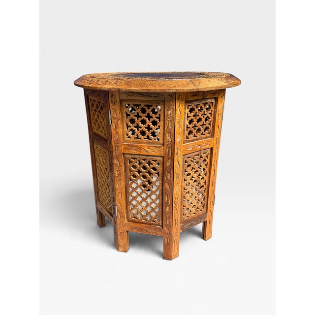 Hand Carved Anglo Indian Hoshiarpur Folding Table, 1950 For Sale - Image 6 of 8