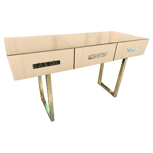 Beige Console Table with Murano Mirror Glass and Brass from Justfurnituress SRL For Sale - Image 6 of 6