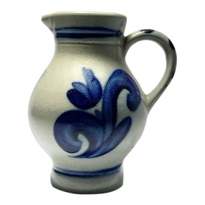 1980s Vintage Ceramic Salt Glazed Cobalt Small Pitcher Jug