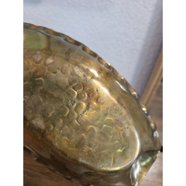 Mid 20th Century Vintage German Handarbeit Brass Oval Dish, Hammered Mid-Century Trinket Tray With Beaded Edge For Sale - Image 5 of 5