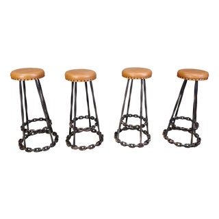 Brutalist Chain Link Bar Stools, 1970s, Set of 4 For Sale