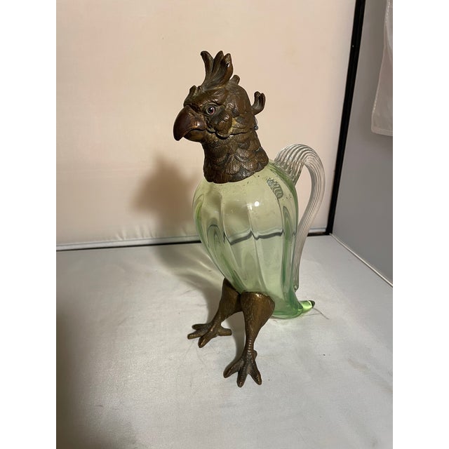 Antique Cockatoo-Shaped Glass and Gilt Bronze Decanter Jug, England, 1900s For Sale - Image 3 of 16