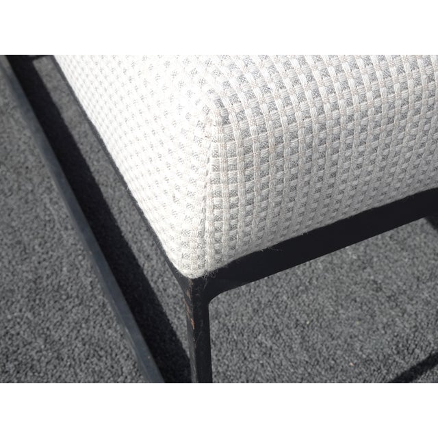 Modern White Bed Side Bench With Iron Base & Designer Fabric For Sale - Image 9 of 14