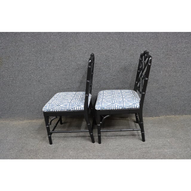 Set of 4 Hollywood Regency Ebonized Faux Bamboo Dining Side Chairs For Sale - Image 13 of 16