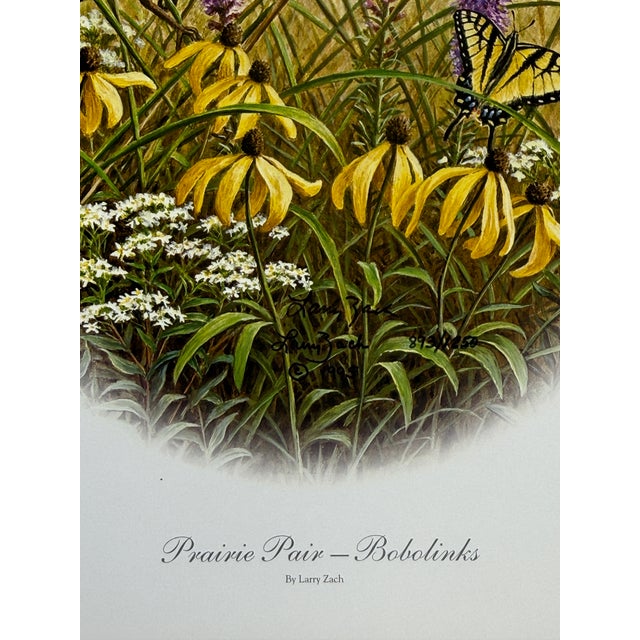 Art Deco 1990s Prairie Pair-Bobolinks by Larry Zach ~ Le Signed Numbered Print For Sale - Image 3 of 7
