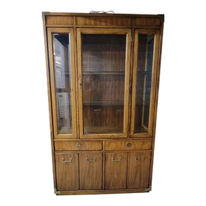 Vintage Huntley Thomasville Campaign Style Pecan China Display Cabinet