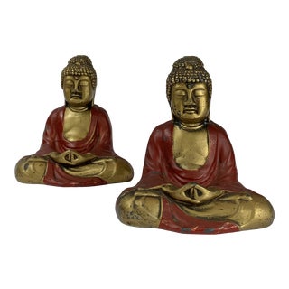 Vintage Gold and Red Buddha Bookends - a Pair For Sale