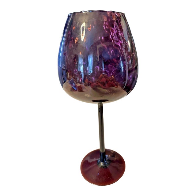 1960s Large Empoli Amethyst Glass Diamond Optic Statement Snifter Vase For Sale