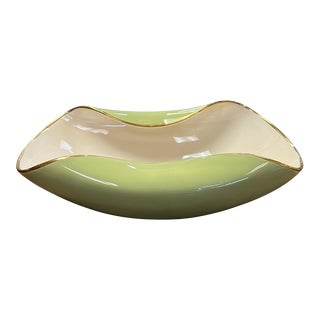 L’ Objet Mid-Century Large Green W/ Gold Trim Oval Bowl For Sale