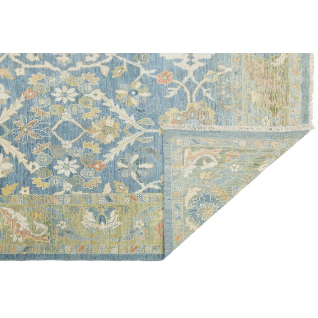 Modern 10' X 10' Modern Sultanabad Hand-Knotted Wool Area Rug - Slate Blue & Sage For Sale - Image 3 of 11