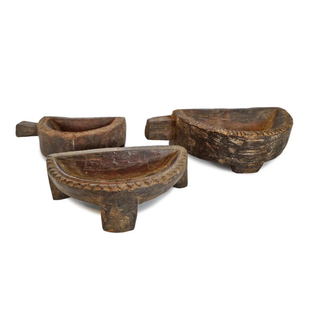 Mid 20th Century Vintage Rustic Indian Wood Grain Dish For Sale - Image 5 of 7