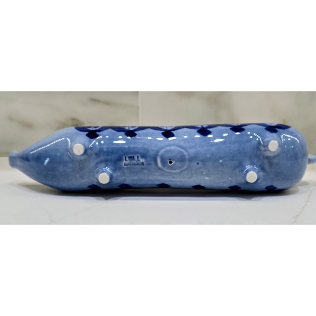 Lisa Larson Gustavsberg Blue Pig Ceramic Candleholder, Studio Pottery Modernist Sweden For Sale - Image 9 of 10