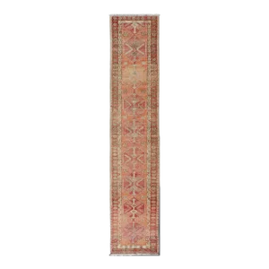 Long Midcentury Turkish Kurdish Runner With Diamond Medallions 2'10 X 14'7