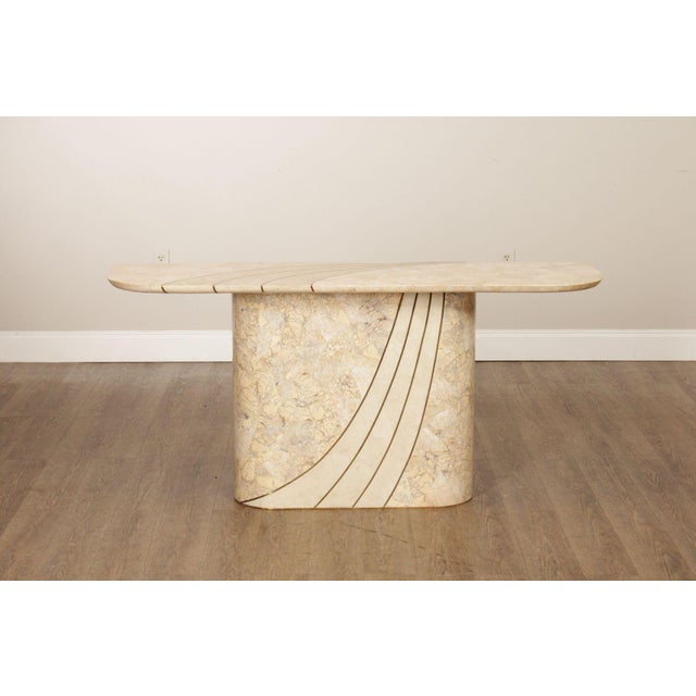 Hollywood Regency Tessellated Stone Brass Inlaid Console Table For Sale - Image 9 of 12