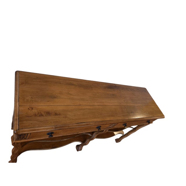 Brown Bassett Country French Console Table Vintage Provincial Wood Sofa Server 2 Drawer For Sale - Image 8 of 12