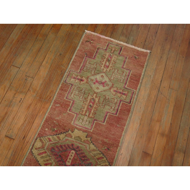 Mid 20th Century Vintage Narrow Pink Turkish Oushak Runner - 1'6" x 9'11" For Sale - Image 5 of 8