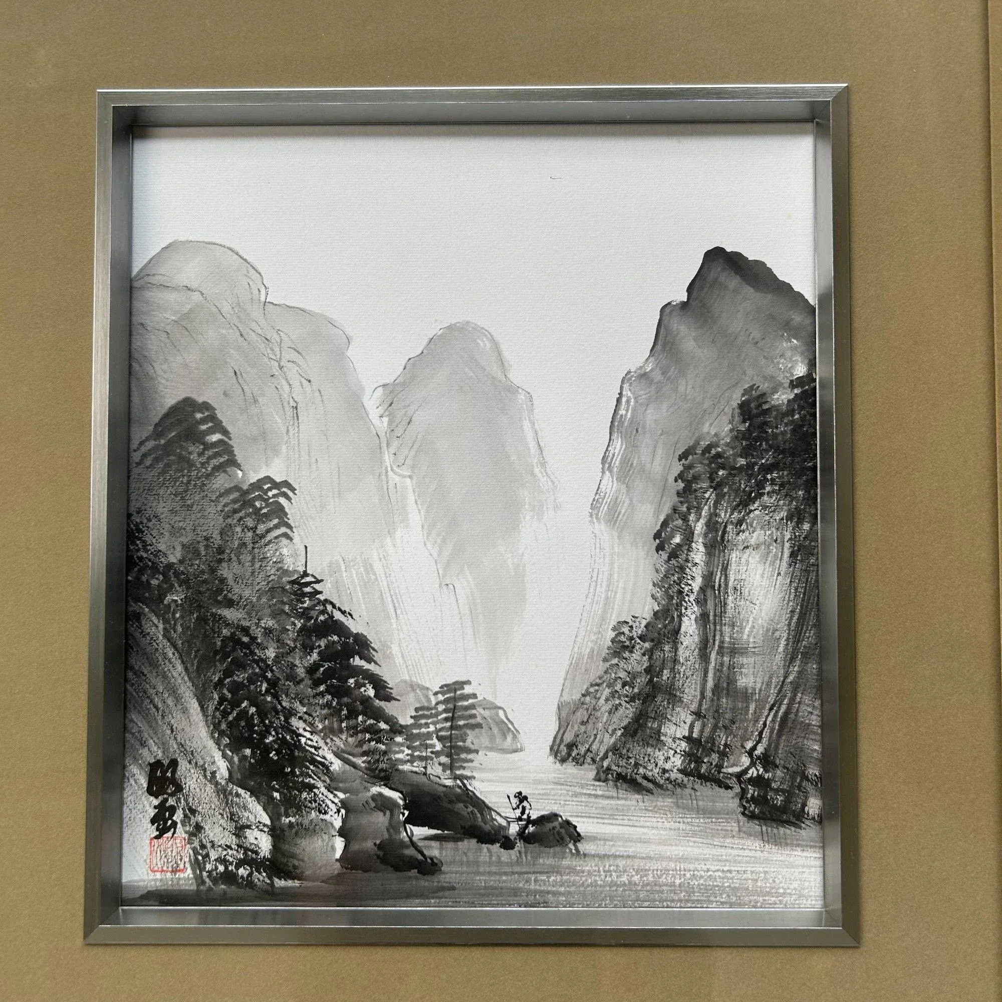 Shōshū, Traditional Japanese Landscape, 1960s, Ink Wash on