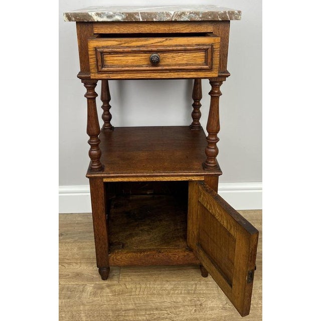 Antique French Oak Bedside Table with Marble Top For Sale - Image 9 of 10