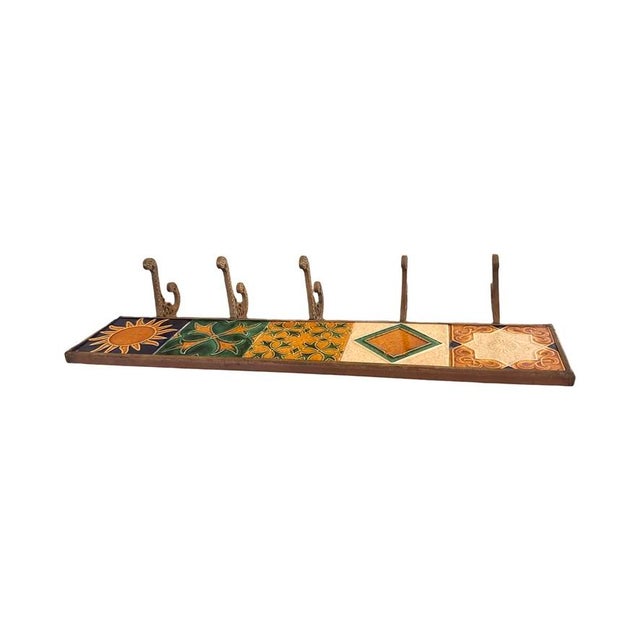 Vintage Brass Wall Rack With Art Deco Revival Ceramic Tiles For Sale - Image 11 of 13