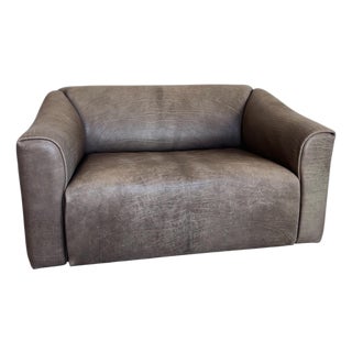 1970s Swiss De Sede Ds-47 Grey Neck Leather Two Seat Sofa For Sale