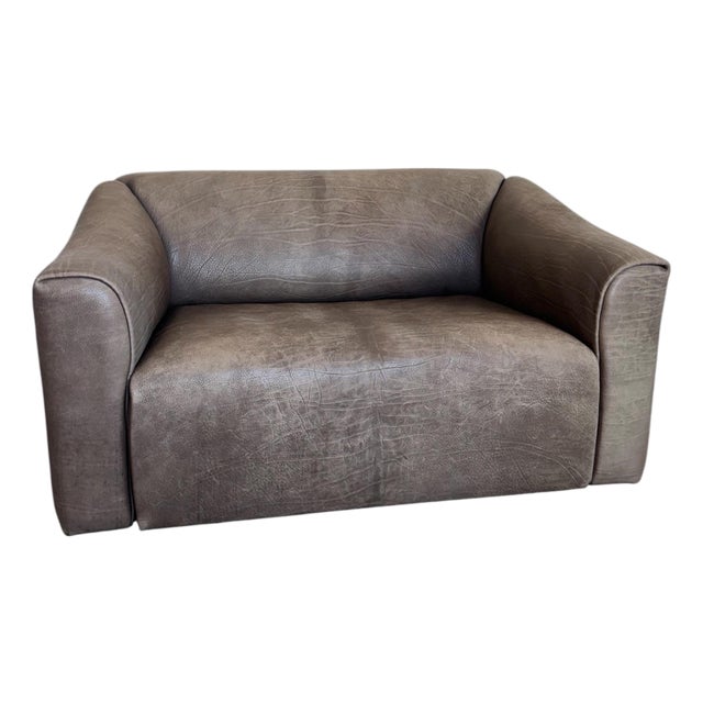 1970s Swiss De Sede Ds-47 Grey Neck Leather Two Seat Sofa For Sale