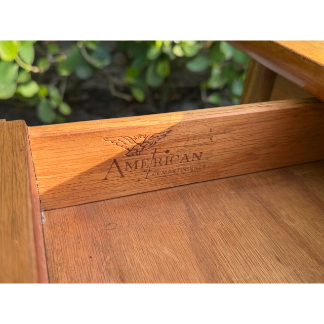 Brown Vintage American of Martinsville Mid-Century Walnut End Table With Cane Shelf, MCM For Sale - Image 8 of 12
