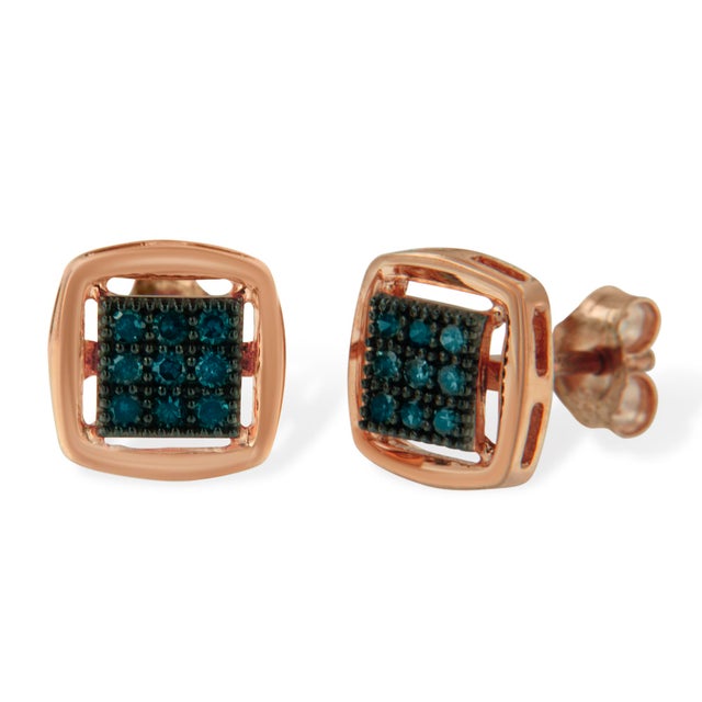 Contemporary Rose Plated Sterling Silver Rose Cut Treated Diamond Stud Earring (0.25 cttw, Blue Color, I2-I3 Clarity) For Sale - Image 3 of 5