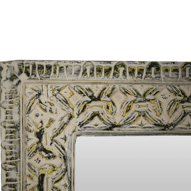 Boho Chic Hand Carved Distresed 30" X 47" Solid Wood Mirror For Sale - Image 4 of 4