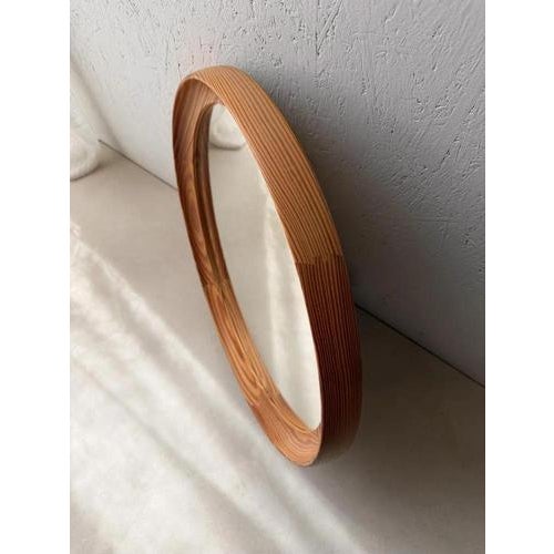 Scandinavian Round Pine Mirror, 1960s For Sale - Image 5 of 8