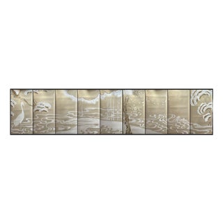 Hand‑Painted Chinoiserie Crane Landscape Wall Mural For Sale