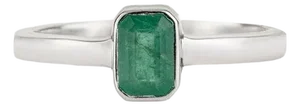 Emerald Bezel Set Solitaire Ring in 925 Sterling Silver - Size 6