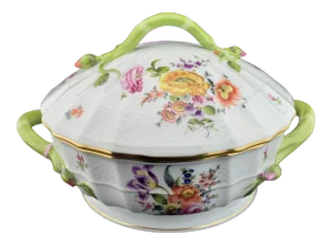Vintage Herend Hungary Bouquet De Flowers Large Tureen Branch Lid Handle