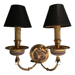 Postmodern Brass Porcelain Wall Light with Lampshades, 1970 For Sale