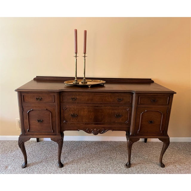 1930s Solid Walnut Queen Anne Style Buffet For Sale - Image 4 of 8
