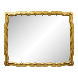 Vintage Hollywood Regency Gold Scalloped Serpentine Wood Frame Wall Mirror For Sale